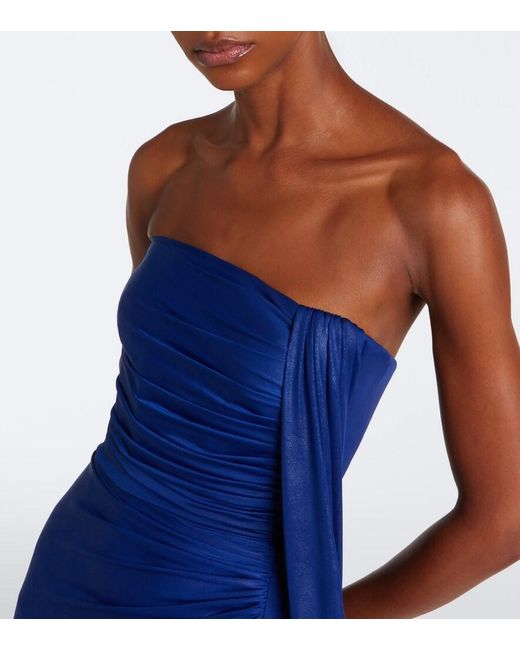 Elie Saab Blue Draped Coated Jersey Bustier Gown