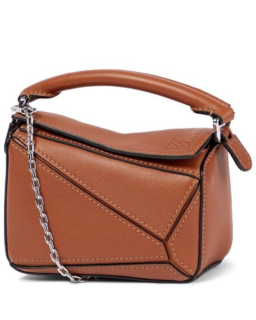 Loewe Puzzle Nano Leather Shoulder Bag in Brown