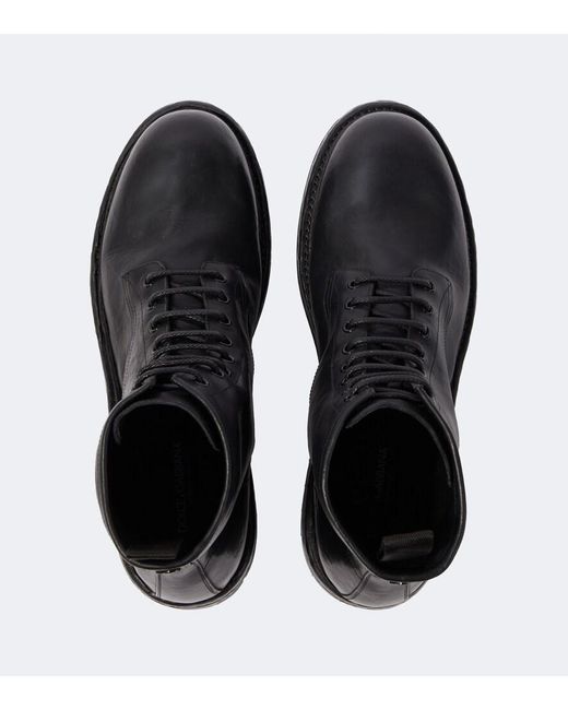 Dolce & Gabbana Black Dg Leather Combat Boots for men