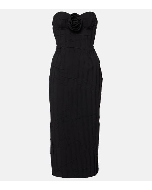 Blumarine Black Floral-applique Strapless Midi Dress