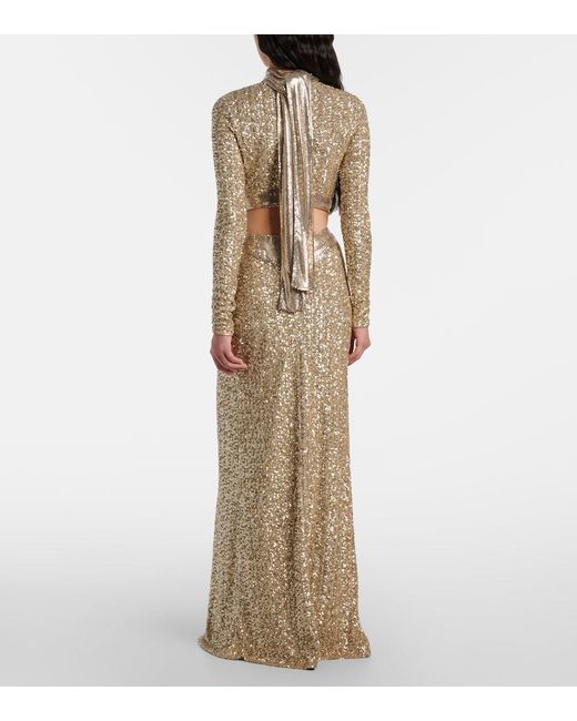 Rabanne Natural Sequined Gathered Gown