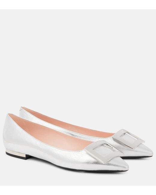 Roger Vivier White Ballerinas Aus Metallic-Leder