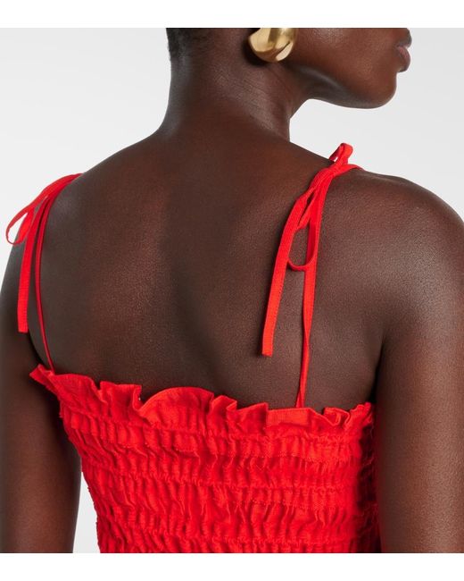 Cropped Ruffled Shirred Lyocell-Blend Top Tory Burch