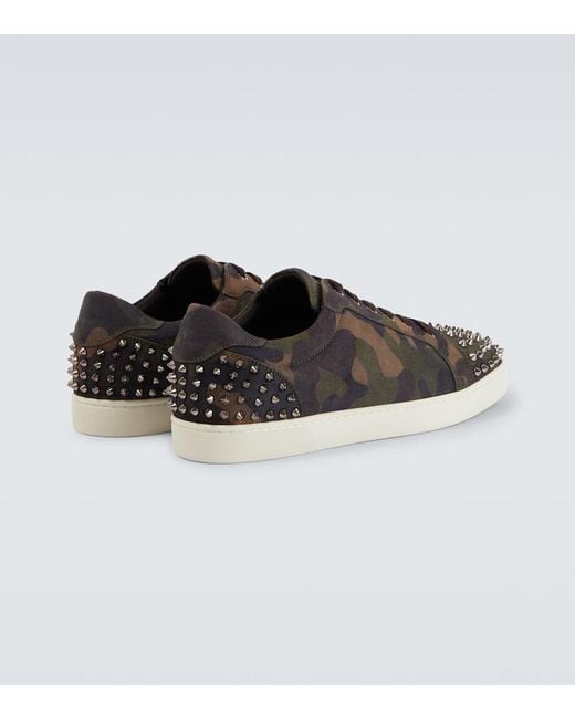 Christian Louboutin Black Seavaste Camouflage Spiked Suede Sneakers for men