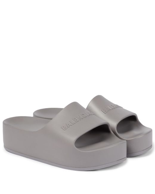 Balenciaga Logo Rubber Platform Slides Lyst