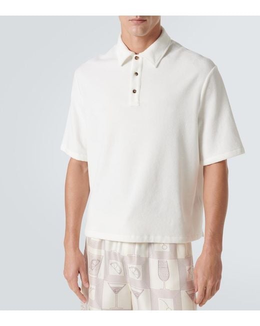 Loro Piana White Murano Cotton And Silk Velour Polo Shirt for men