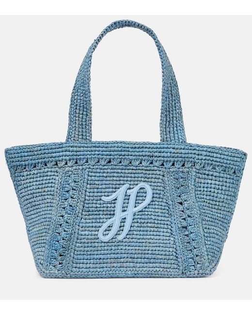 Patou Blue Jp Small Raffia Tote Bag