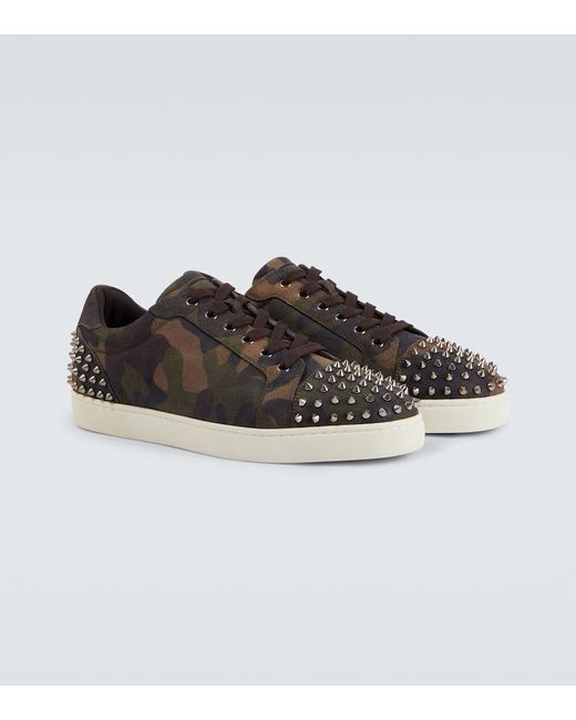 Christian Louboutin Black Seavaste Camouflage Spiked Suede Sneakers for men