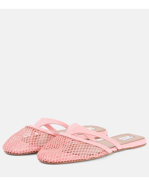 Alaïa Pink Patent Leather-Trimmed Fishnet Mules