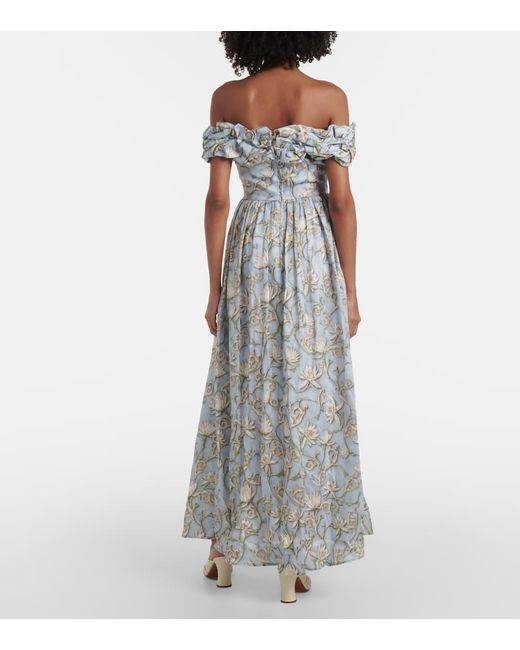 Robe Longue Espliego En Lin A Fleurs Agua Bendita en coloris White