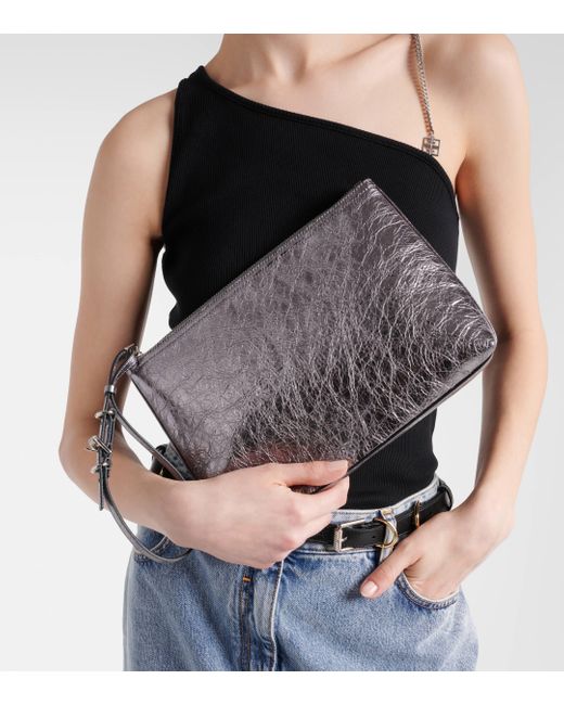 Givenchy Gray Voyou Metallic Leather Pouch