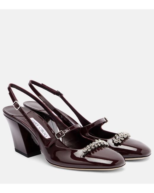 Jimmy Choo Brown Verzierte Slingback-Pumps Belinda 70 Aus Lackleder