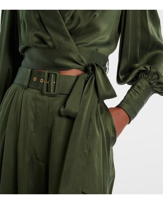 Zimmermann Green Silk Satin Wrap Top