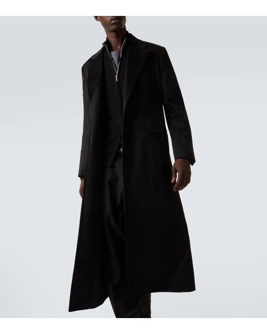 Saman Amel Black Wool And Cashmere Overcoat for men