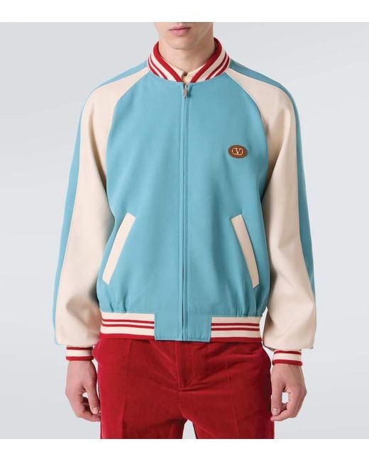 Valentino Blue Logo Virgin Wool Varsity Jacket for men