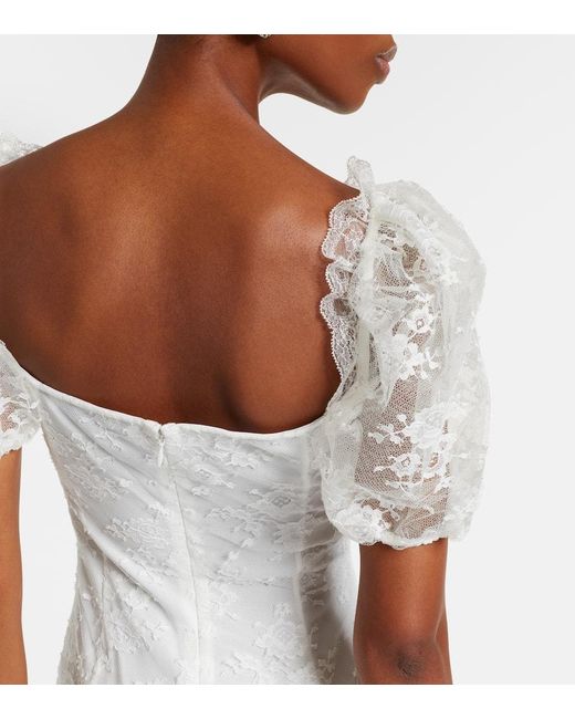 Alessandra Rich White Bow-Detail Ruched Lace Gown
