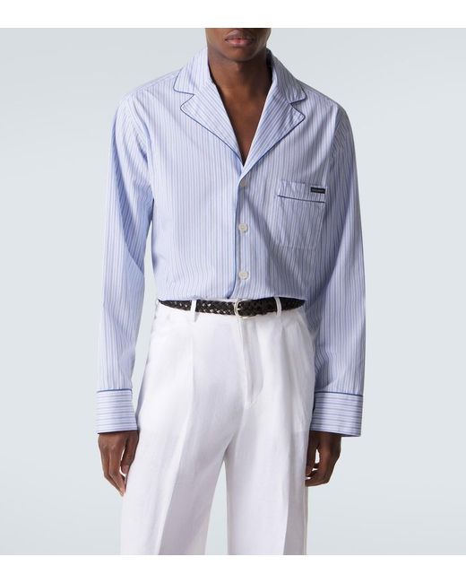 Dolce & Gabbana Blue Striped Cotton And Silk Poplin Pajama Shirt for men