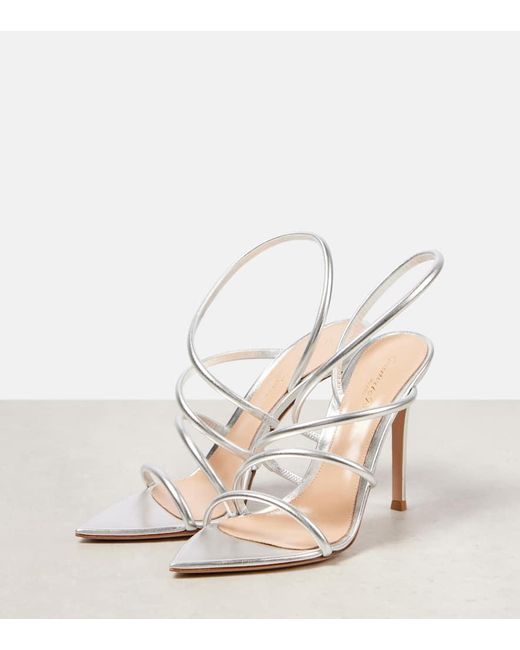 Gianvito Rossi White Sandalen Ettie 105 Aus Metallic-Leder