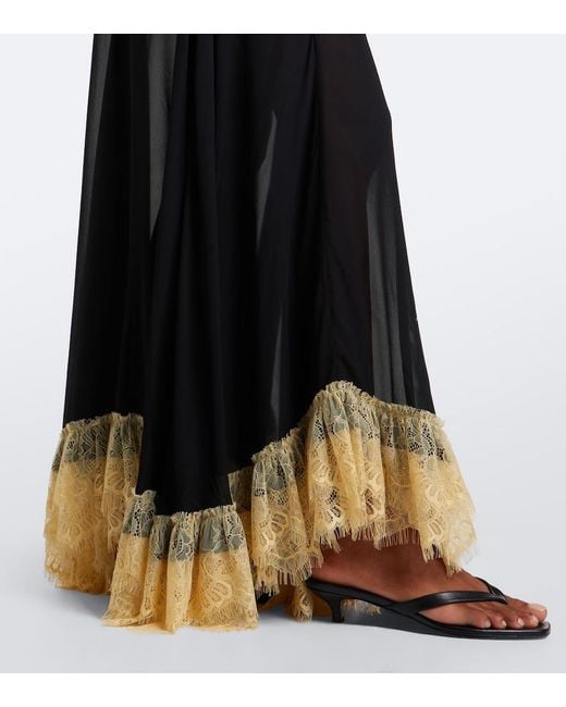 De La Vali Black Estela Lace-Trimmed Georgette Maxi Dress