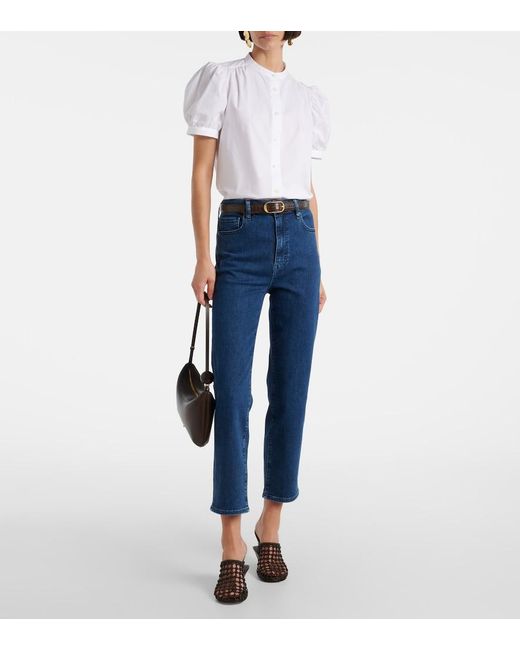 FRAME Blue Icon Cropped Mid-Rise Straight Jeans