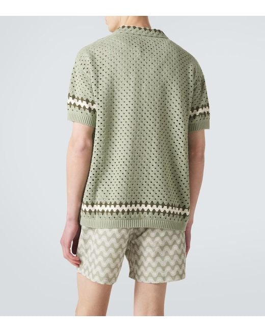 Frescobol Carioca Green Pinto Crochet Cotton Shirt for men