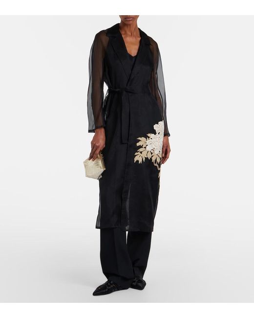 Max Mara Black Elegante Vodka Embroidered Silk Robe