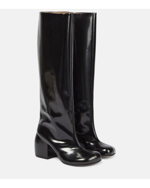 Dries Van Noten Black Leather Knee-High Boots