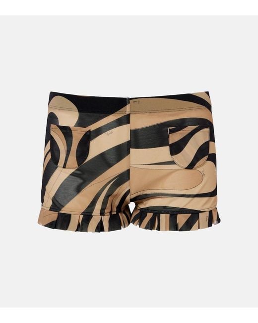 Emilio Pucci Natural Marmo Ruffled Mesh Shorts