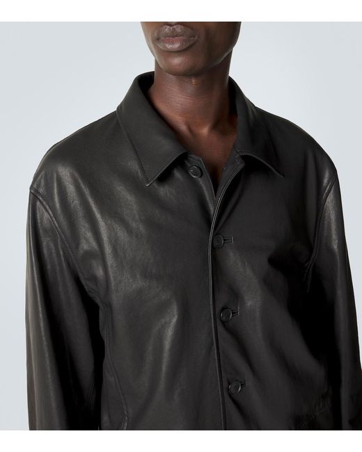 Auralee Black Leather Blouson Jacket for men