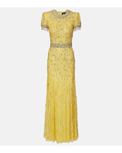 Jenny Packham Yellow Roxy Sequined Gown