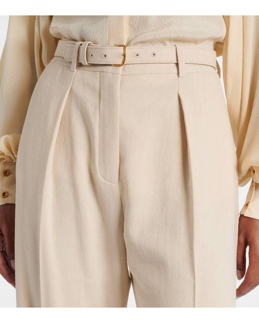 Loro Piana Natural Belted Linen And Wool Straight Pants