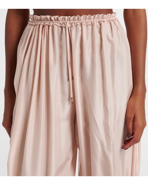 Chloé Natural Lace-Trimmed Silk Ponge Cropped Pants