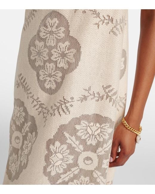 Valentino Natural Vgold Floral Cotton-Blend Maxi Dress