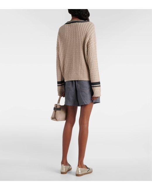 Brunello Cucinelli Natural Sequined Cable-knit Cotton-blend Sweater