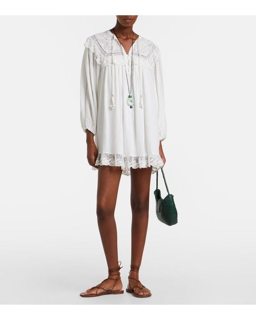 Rixo White Inez Embroidered Cotton Minidress