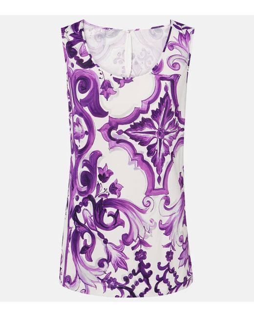 Dolce & Gabbana Purple Majolica Jersey Tank Top