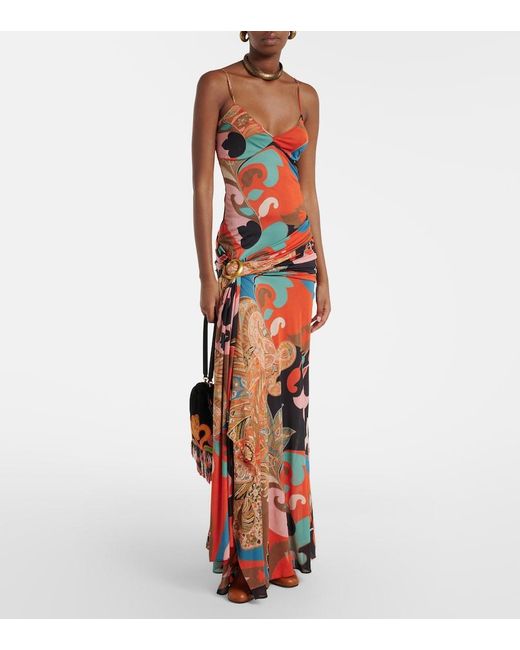 Etro Red Paisley Draped Gown