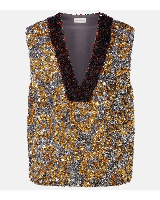 Dries Van Noten Metallic Sequined Top