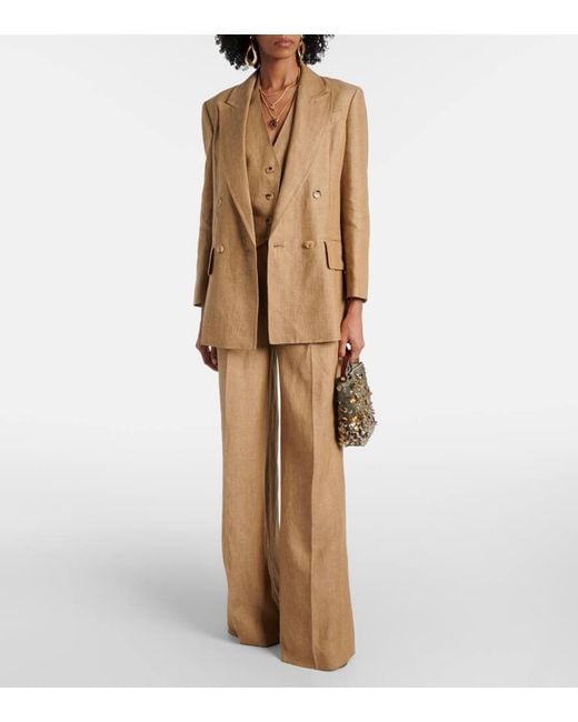Max Mara Natural Double-Breasted Linen Blazer
