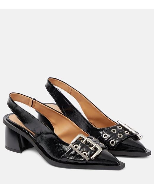 Ganni Black Faux Leather Slingback Pumps