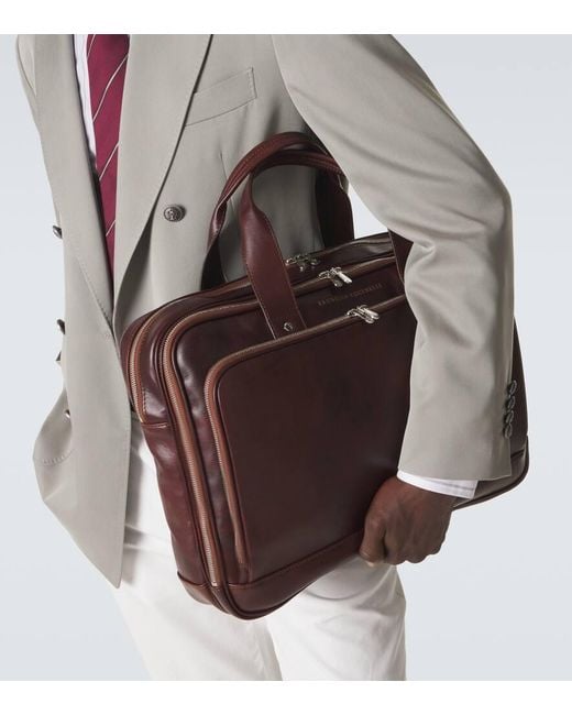 Brunello Cucinelli Brown Leather Briefcase for men