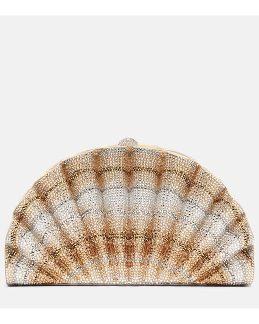 Judith Leiber Metallic Origami Fan Crystal-Embellished Clutch