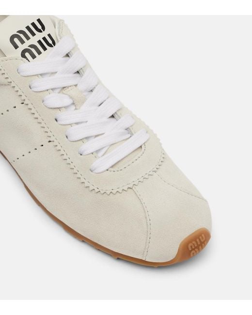 Miu Miu White Plume Suede Sneakers