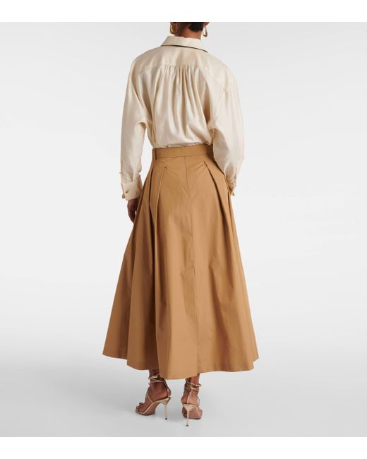 Max Mara Natural Pleated Cotton Poplin Maxi Skirt
