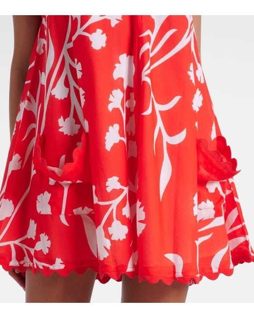 Juliet Dunn Red Printed Scalloped Cotton Minidress