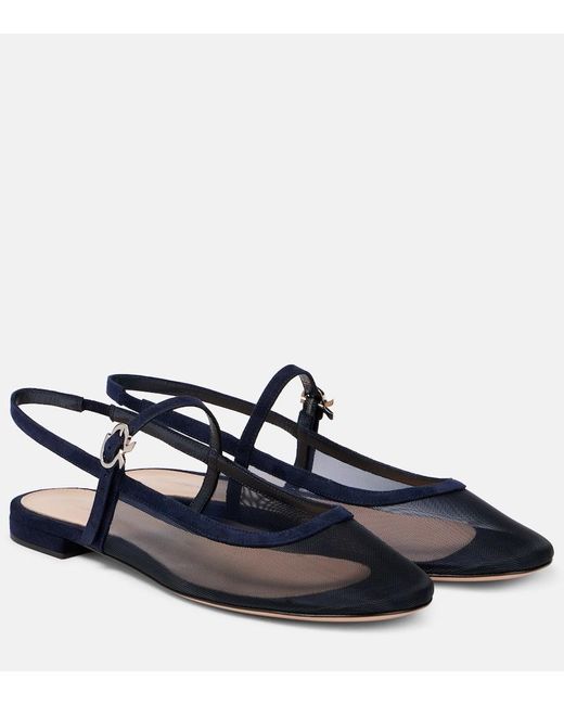 Gianvito Rossi Blue Leather-Trimmed Organza Ballet Flats