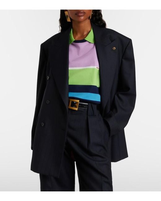 Versace Blue Double-Breasted Oversized Virgin Wool Blazer