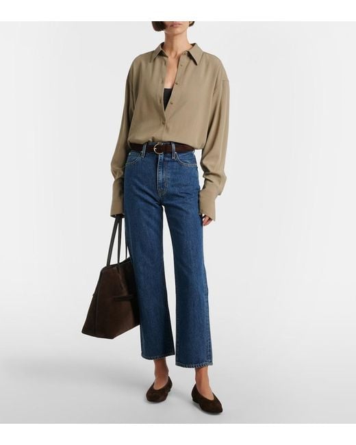SLVRLAKE Denim Blue London Cropped High-Rise Straight Jeans