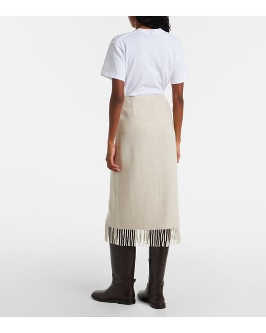 Polo Ralph Lauren Natural Fringed Herringbone Wool-Blend Wrap Skirt