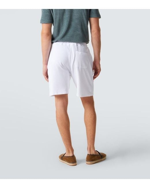 Fedeli White Cotton Terry Shorts for men